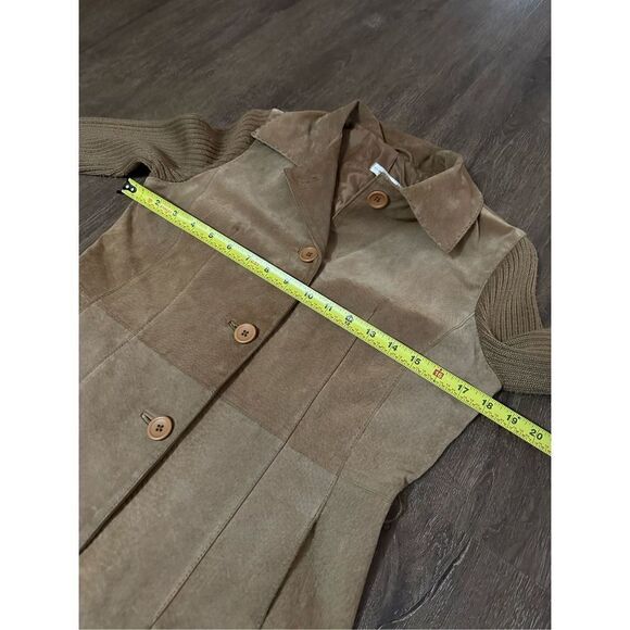 Twiggy Womens Leather Coat with Wool Blend Knit Sleeves Hip Length Retro Size M - Picture 13 of 16